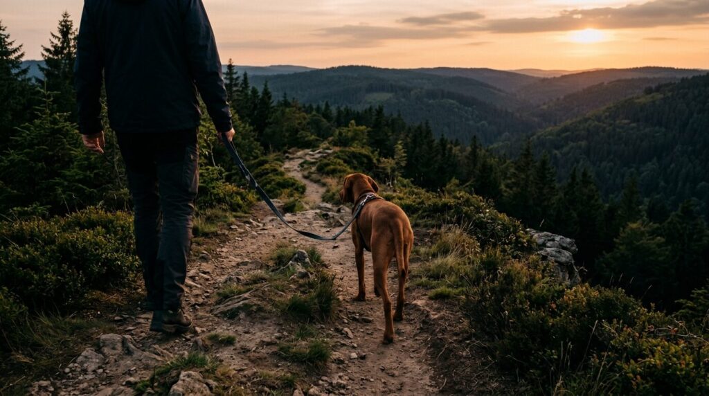 Hund auf einem Kammweg im Thüringer Wald